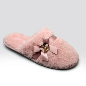 Fashion slip on Mule Style Furry Women Indoor Slipper with Bow