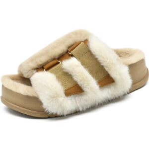Stylish Open Toe Slipper Furry Faux Slippers for Women Inside and Outside Fur Slippers