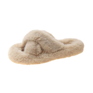 China Factory Home Shoes Ladies Cross Soft Plush Furry Open Toe Slides Women Faux Fur Slippers