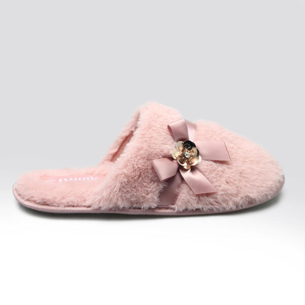 Fashion slip on Mule Style Furry Women Indoor Slipper with Bow - Image 2