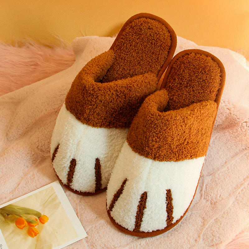 Winter House Warm Plush slippers for Women Cute Cat Paw Style Bedroom Home Anti slip Indoor Lady slippers - Image 2