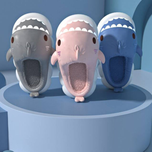 Custom Winter Shark Slides Slippers Cartoon Indoor Outdoor Warm Plush Slippers for Women - Image 2