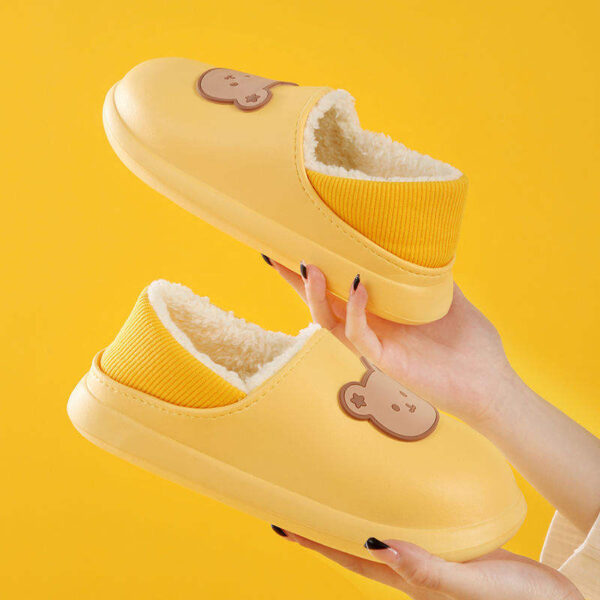 Cartoon Bear Plus Velvet Warm Bag with Waterproof Thick Bottom Non-slip Home Couple Cotton slippers for Woman - Image 2