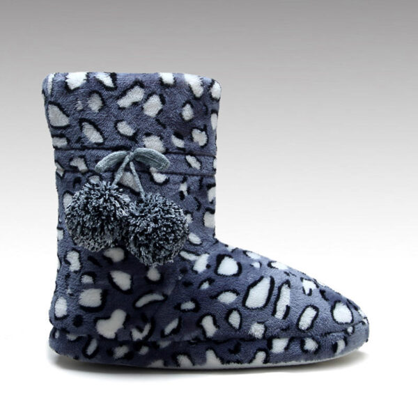 Trendy Dot Design Pattern Print Fleece With Bulb Decorative Soft Sherpa Lining Winter Indoor Women Boots - Image 2