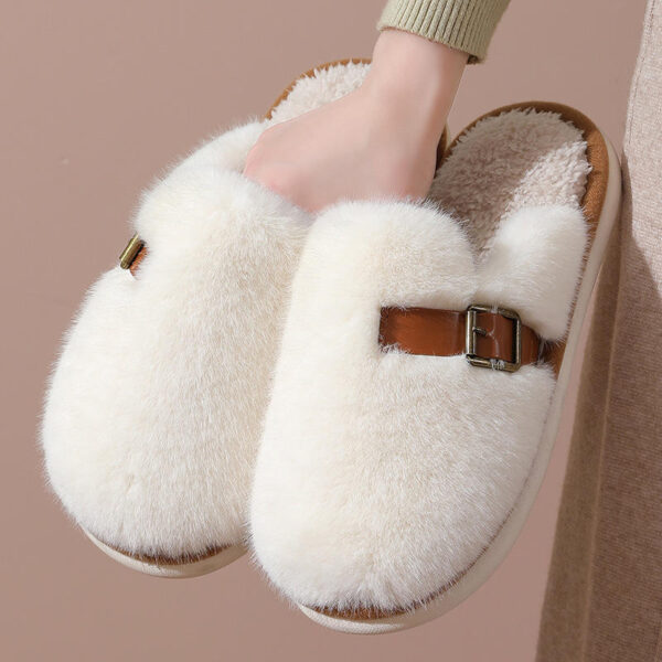 Unisex New Fashion Trend Faux Fur Home Indoor slippers Female Anti slip Thick Soled Plush Cotton Winter Shoes - Image 2