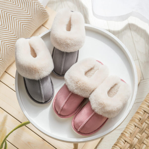 2023 Autumn Winter Suede Plush slippers Home Warm slippers Men and Women slippers - Image 3