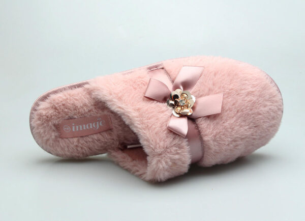 Fashion slip on Mule Style Furry Women Indoor Slipper with Bow - Image 3