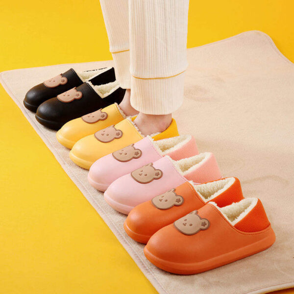 Cartoon Bear Plus Velvet Warm Bag with Waterproof Thick Bottom Non-slip Home Couple Cotton slippers for Woman - Image 3