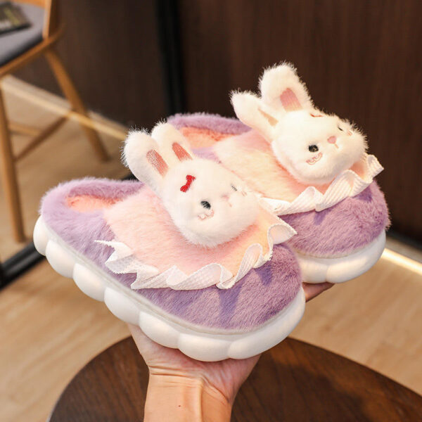 New Autumn and Winter Cute Cartoon Fur Plush Home House slippers for Kids Soft Warm Anti slip Girl Women Furry slippers - Image 3