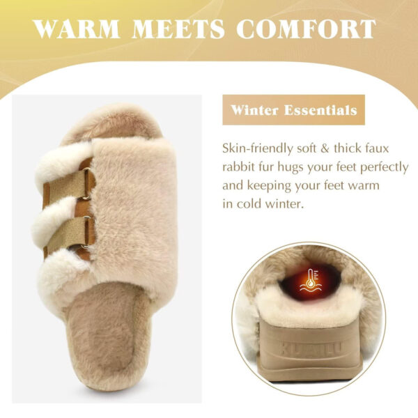 Stylish Open Toe Slipper Furry Faux Slippers for Women Inside and Outside Fur Slippers - Image 3