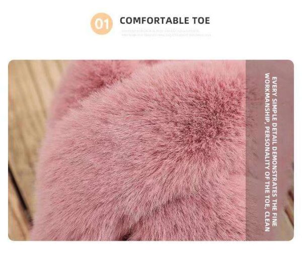 Cozy Open Toe Band Cross Slippers Winter Indoor Outdoor Home Ladies Fluffy Slides Plush Faux Fur Slippers for Women - Image 3
