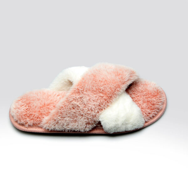 slip on Cross Over Open Toe Fluffy Fur Women Indoor Slipper - Image 3