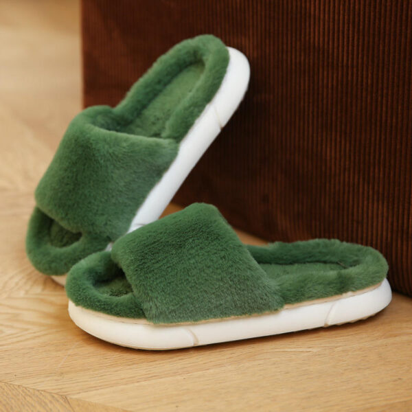 New Women Fashion Open Toe Thick Sole Soft Furry Home slippers Lady Fur Plush Casual House Indoor slippers - Image 4