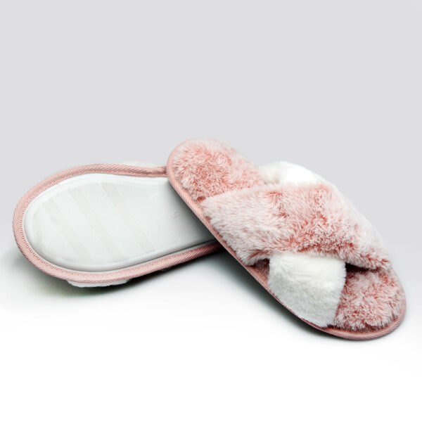 slip on Cross Over Open Toe Fluffy Fur Women Indoor Slipper - Image 4