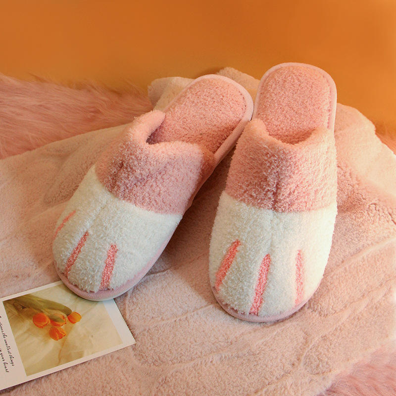 Winter House Warm Plush slippers for Women Cute Cat Paw Style Bedroom Home Anti slip Indoor Lady slippers - Image 5