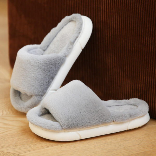 New Women Fashion Open Toe Thick Sole Soft Furry Home slippers Lady Fur Plush Casual House Indoor slippers - Image 5