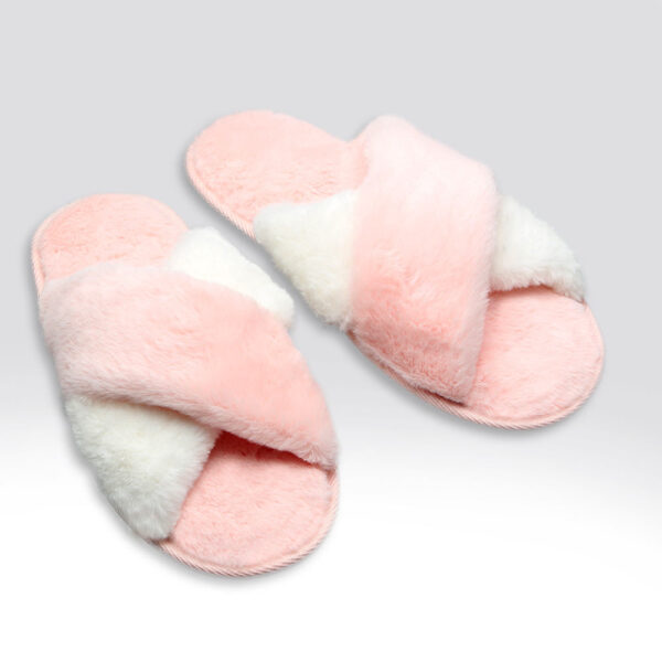 slip on Cross Over Open Toe Fluffy Fur Women Indoor Slipper - Image 5