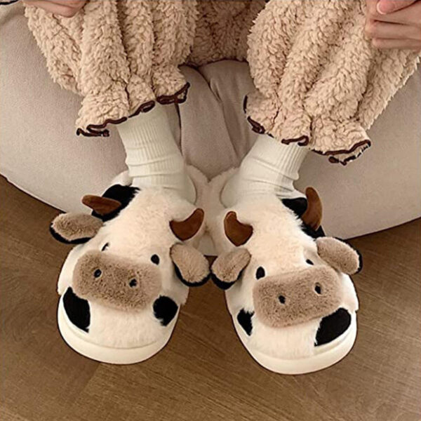 Fuzzy Slippers Cute Women Kawaii Slippers Fluffy Cow Cotton House Slippers - Image 6