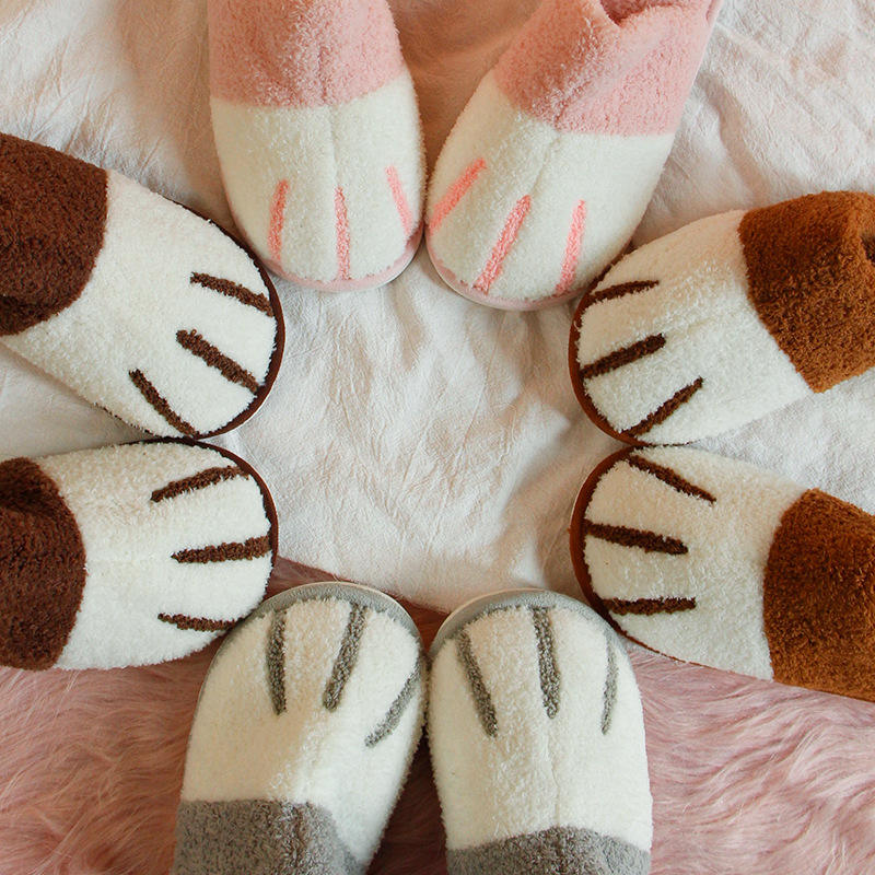 Winter House Warm Plush slippers for Women Cute Cat Paw Style Bedroom Home Anti slip Indoor Lady slippers - Image 6