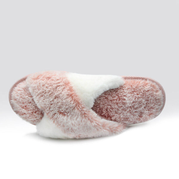 slip on Cross Over Open Toe Fluffy Fur Women Indoor Slipper - Image 6