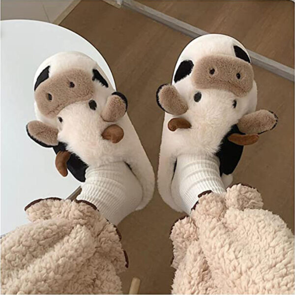Fuzzy Slippers Cute Women Kawaii Slippers Fluffy Cow Cotton House Slippers - Image 7